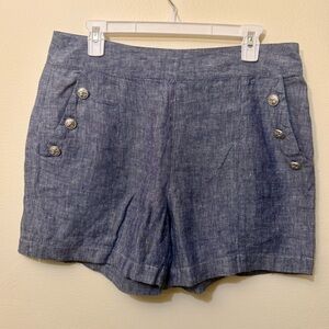 British Khaki 100% Linen Nautical Button Shorts, Size 12